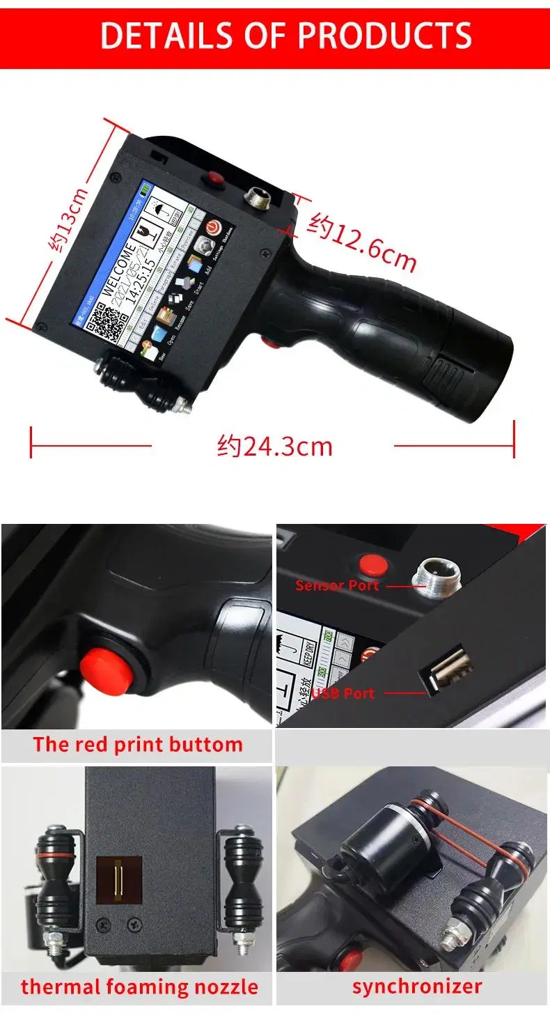 25.4mm High Speed Resolution 600 Dpi Handheld Expiry Date Coding Inkjet Printer